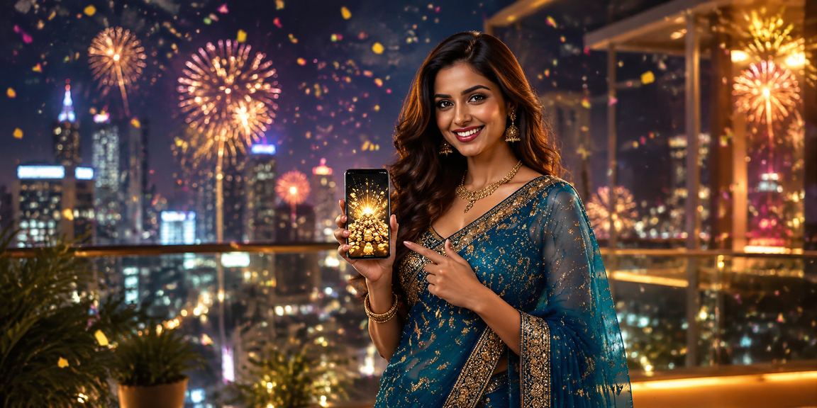Mobile user enjoying Teen Patti casino games in traditional Indian attire