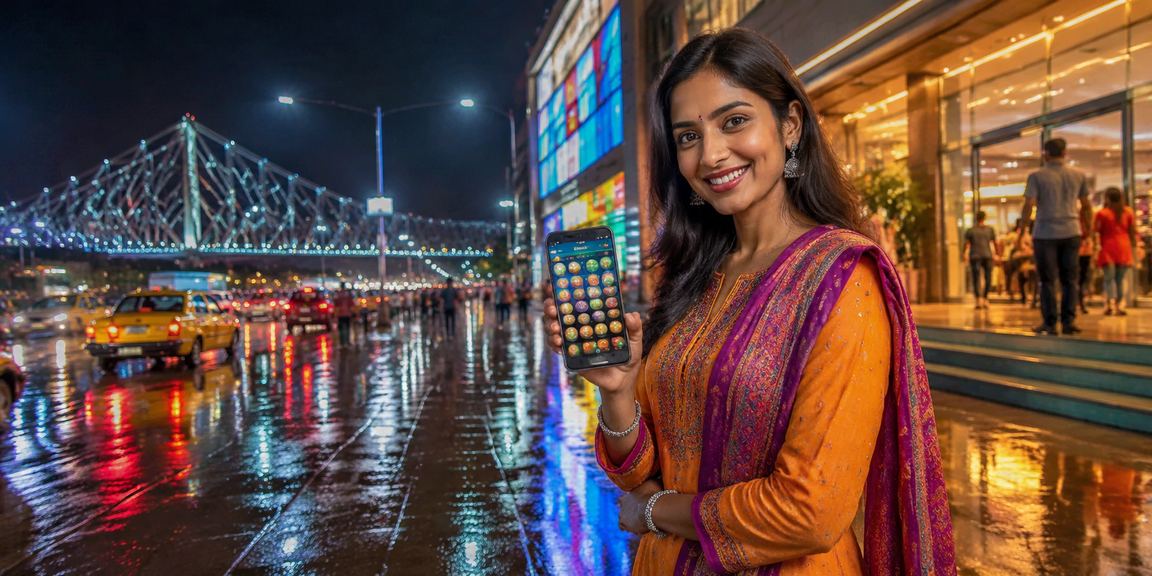 Bright Kolkata night market festive lights signifying big bonuses