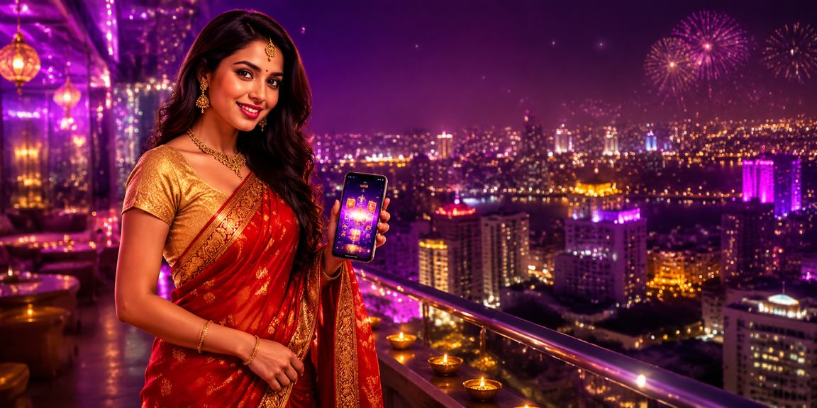 Indian woman playing Andar Bahar in vibrant setting